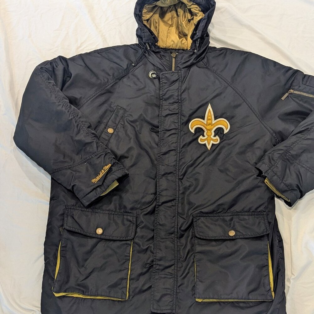 Rare VTG New Orleans Saints Mitchell & Ness XL Hooded Winter Jacket